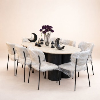 طاولة طعام مودرن خشبية مع 8 كراسي مبطنة