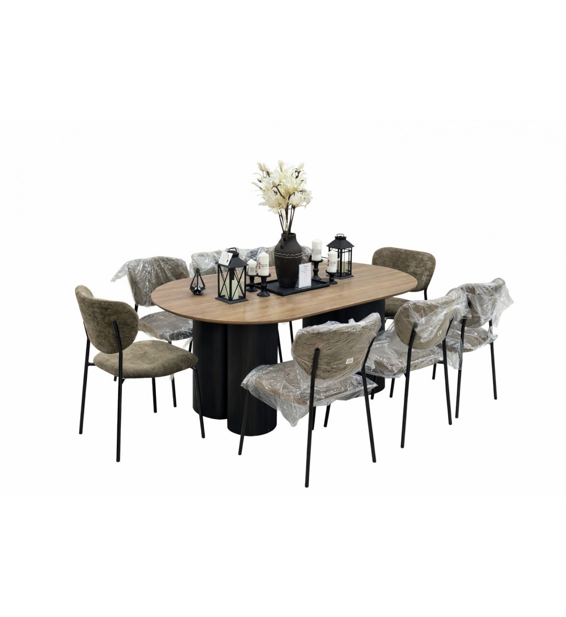 طاولة طعام مودرن خشبية مع 8 كراسي مبطنة