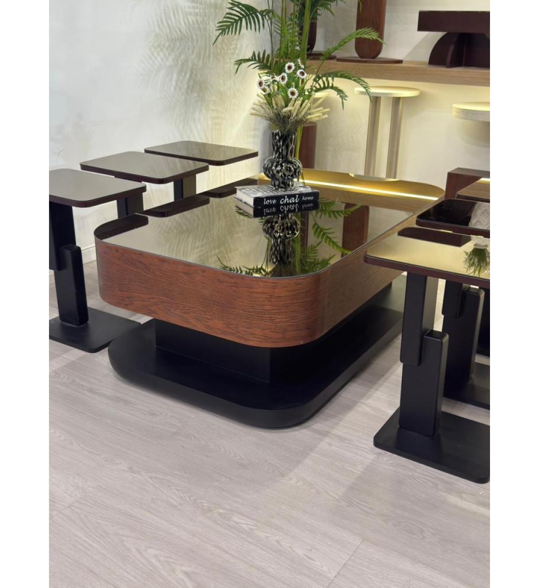 طقم طاولات  تقديم  ليون سنديان 7قطع  (منتج تفصيل )