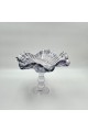 صحن ديكوري زجاجي فاخر بقاعدة مرتفعة وتصميم انسيابي متموج مستوحى من شكل الصدفة 36×36×25سم 