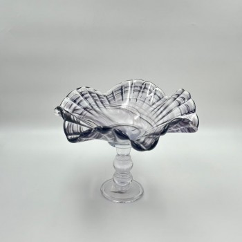 صحن ديكوري زجاجي فاخر بقاعدة مرتفعة وتصميم انسيابي متموج مستوحى من شكل الصدفة 36×36×25سم 