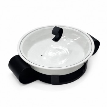 سخان بوفية صحن تقديم سيراميك لتسخين الطعام مزود بغطاء بتصميم فريد30×30×11سم 