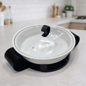 سخان بوفية صحن تقديم سيراميك لتسخين الطعام مزود بغطاء بتصميم فريد30×30×11سم 