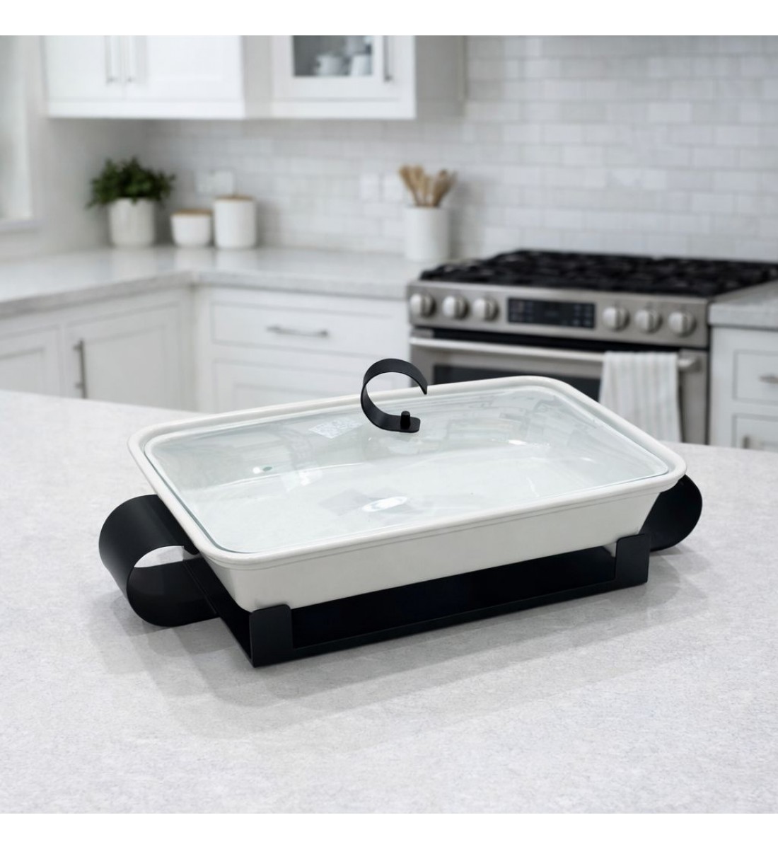 سخان بوفية صحن تقديم سيراميك لتسخين الطعام مزود بغطاء بتصميم فريد 37×25×11سم سخان بوفية صحن تقديم سيراميك لتسخين الطعام مزود بغطاء بتصميم فريد 37×25×11سم