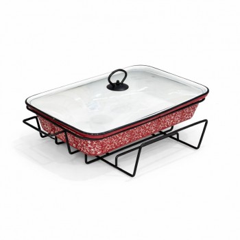 سخان بوفية صحن تقديم سيراميك لتسخين الطعام مزود بغطاء بتصميم فريد33×23×11سم 