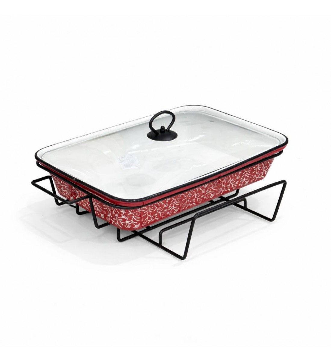 سخان بوفية صحن تقديم سيراميك لتسخين الطعام مزود بغطاء بتصميم فريد33×23×11سم 