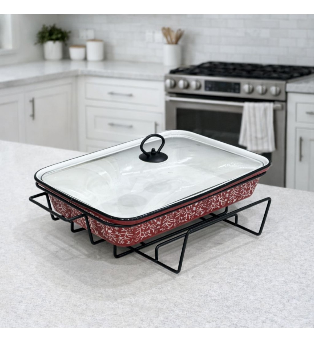 سخان بوفية صحن تقديم سيراميك لتسخين الطعام مزود بغطاء بتصميم فريد37×25×11سم سخان بوفية صحن تقديم سيراميك لتسخين الطعام مزود بغطاء بتصميم فريد37×25×11سم