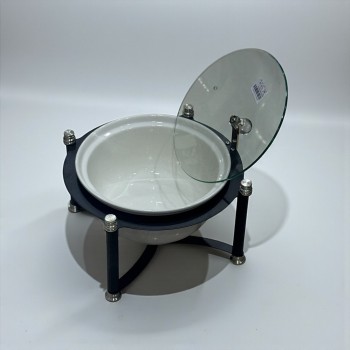 سخان بوفية صحن تقديم سيراميك لتسخين الطعام مزود بغطاء بتصميم فريد26×26×16سم 