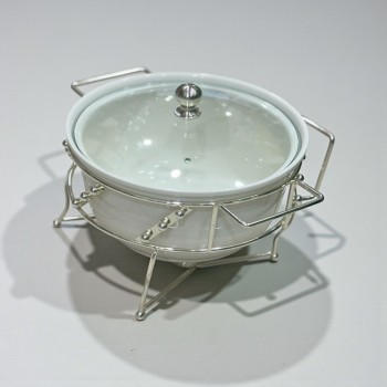 سخان بوفية صحن تقديم سيراميك لتسخين الطعام مزود بغطاء بتصميم فريد26×26×16سم 