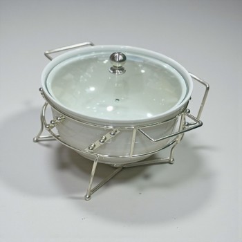 سخان بوفية صحن تقديم سيراميك لتسخين الطعام مزود بغطاء بتصميم فريد26×26×16سم 