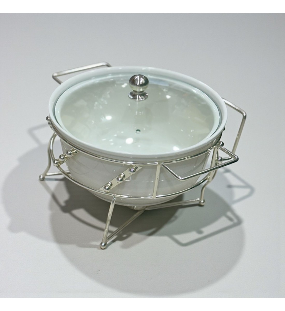 سخان بوفية صحن تقديم سيراميك لتسخين الطعام مزود بغطاء بتصميم فريد26×26×16سم 