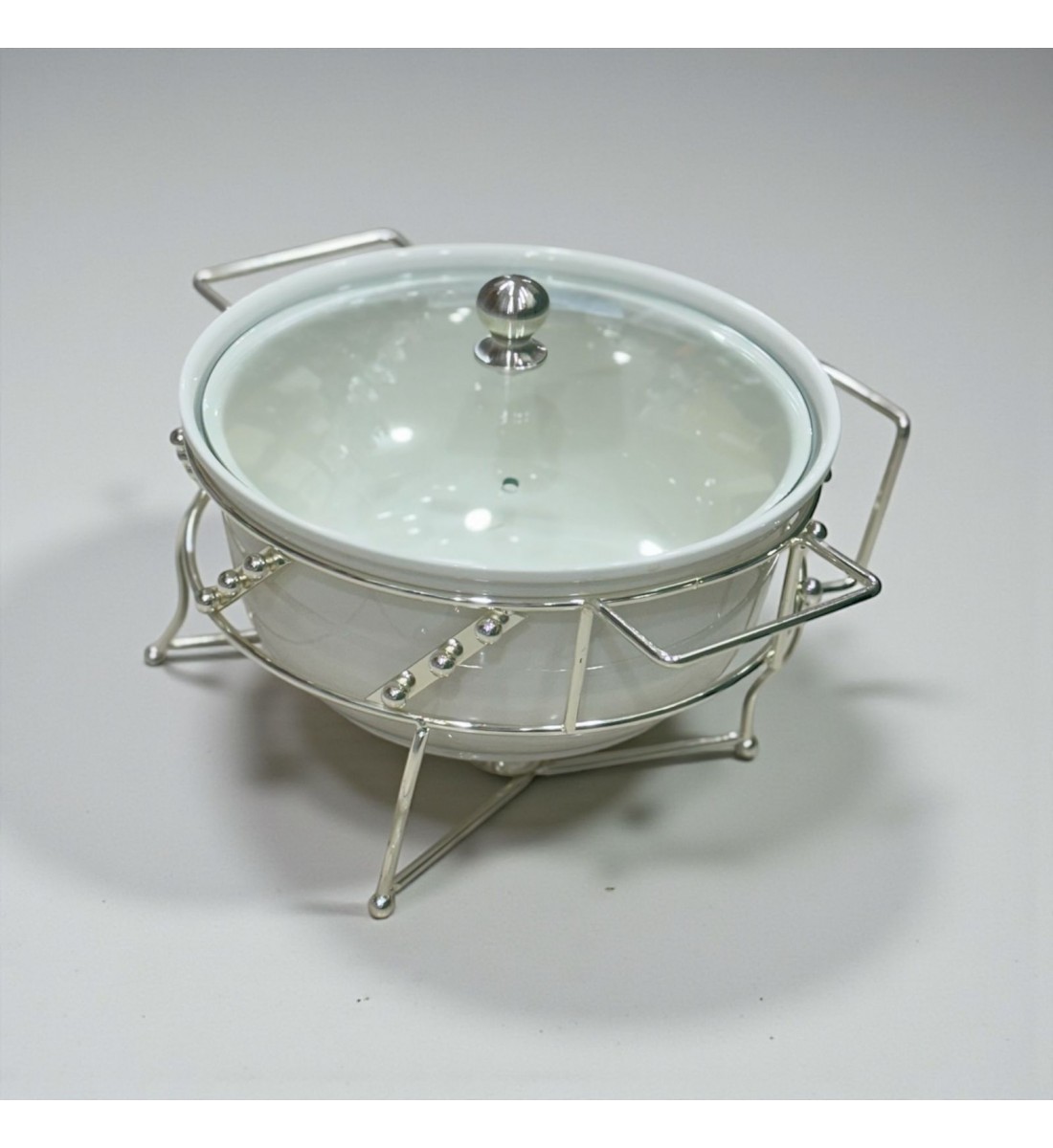 سخان بوفية صحن تقديم سيراميك لتسخين الطعام مزود بغطاء بتصميم فريد26×26×16سم 