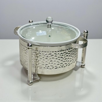 سخان بوفية صحن تقديم سيراميك لتسخين الطعام مزود بغطاء بتصميم فريد26×26×18سم 