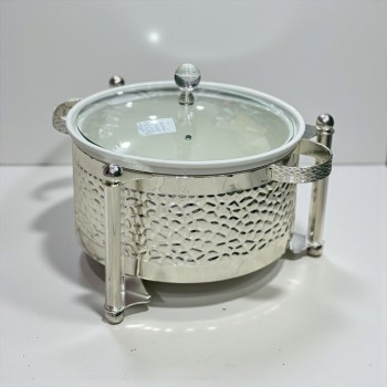 سخان بوفية صحن تقديم سيراميك لتسخين الطعام مزود بغطاء بتصميم فريد26×26×18سم 