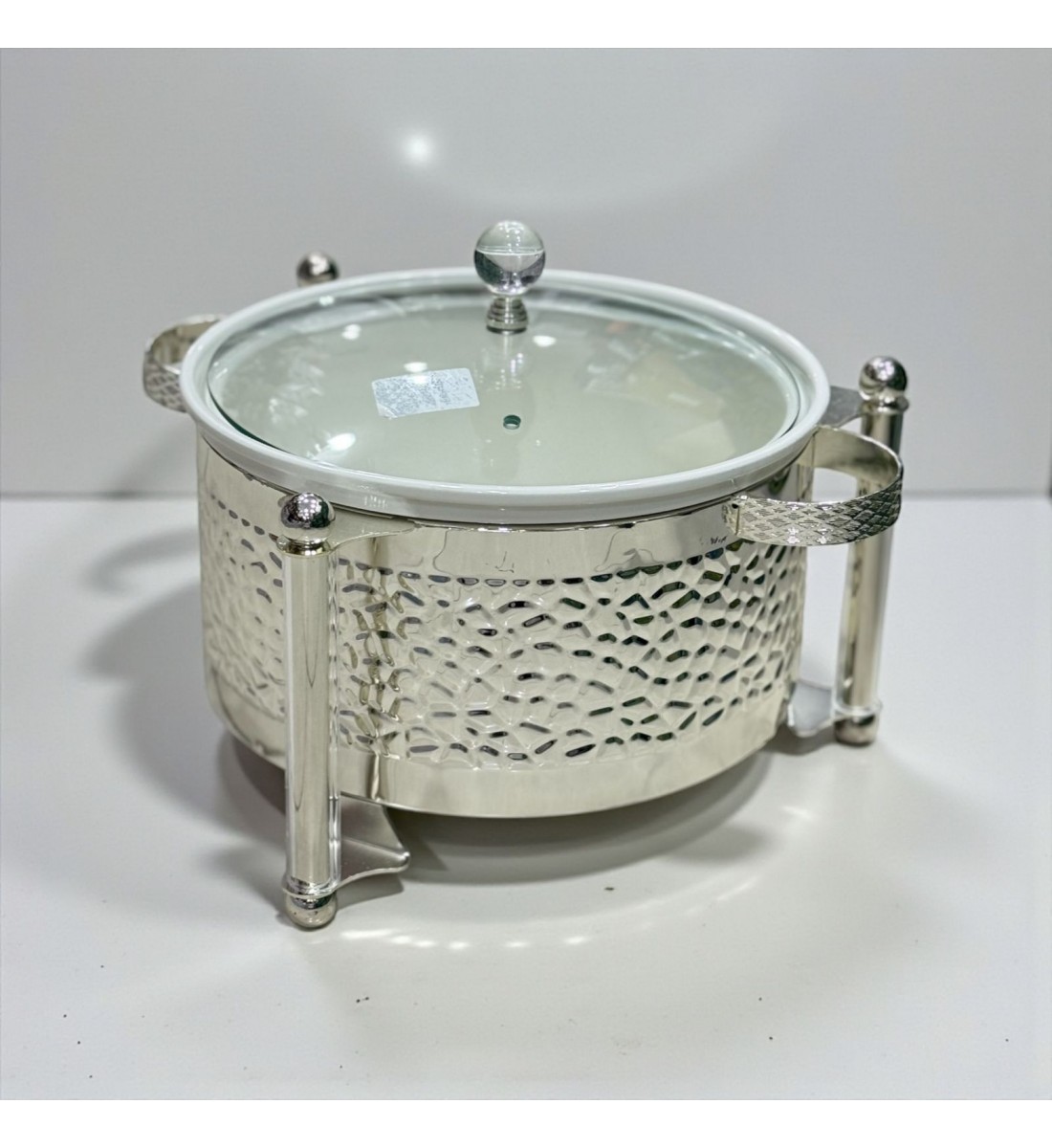 سخان بوفية صحن تقديم سيراميك لتسخين الطعام مزود بغطاء بتصميم فريد26×26×18سم 