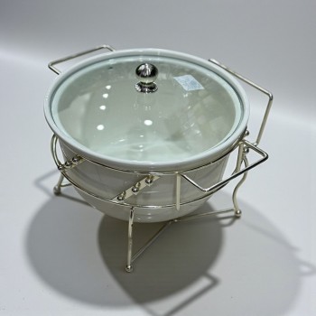 سخان بوفية صحن تقديم سيراميك لتسخين الطعام مزود بغطاء بتصميم فريد 26×26×18سم 