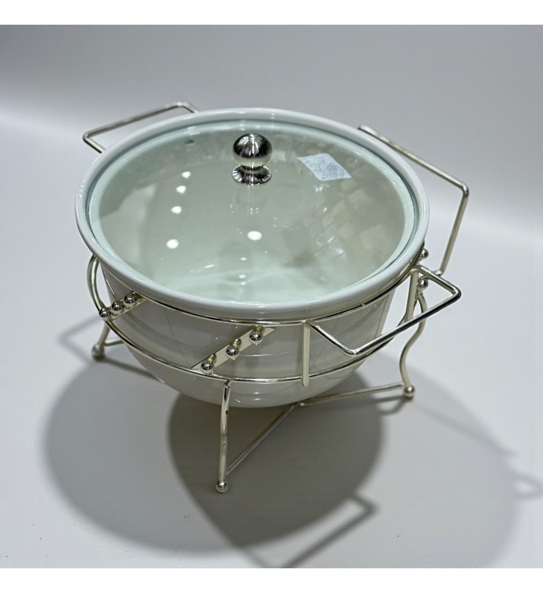 سخان بوفية صحن تقديم سيراميك لتسخين الطعام مزود بغطاء بتصميم فريد 26×26×18سم 