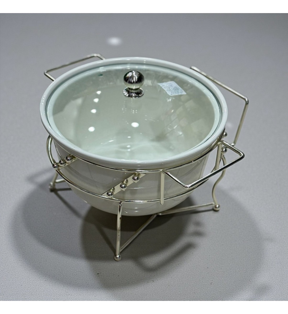 سخان بوفية صحن تقديم سيراميك لتسخين الطعام مزود بغطاء بتصميم فريد 26×26×18سم 