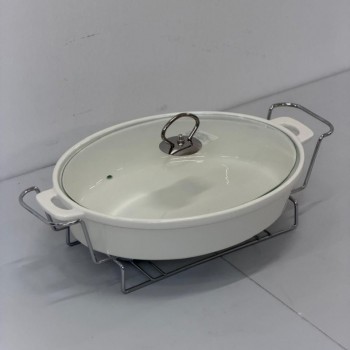 سخان بوفية صحن تقديم سيراميك لتسخين الطعام مزود بغطاء بتصميم فريد30×25×11سم 