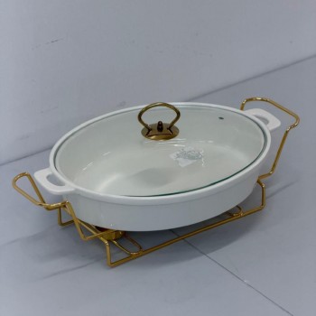 سخان بوفية صحن تقديم سيراميك لتسخين الطعام مزود بغطاء بتصميم فريد 30×26×10سم 