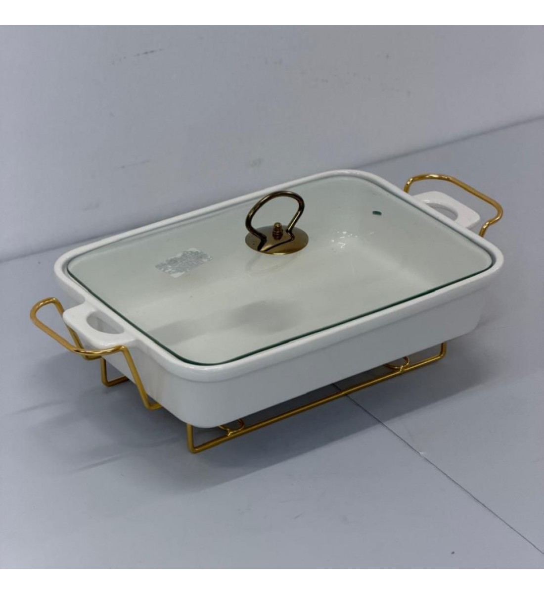 سخان بوفية صحن تقديم سيراميك لتسخين الطعام مزود بغطاء بتصميم فريد 31×24×10سم 