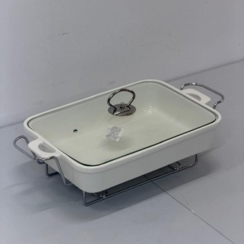 سخان بوفية صحن تقديم سيراميك لتسخين الطعام مزود بغطاء بتصميم فريد 30×23×10سم 