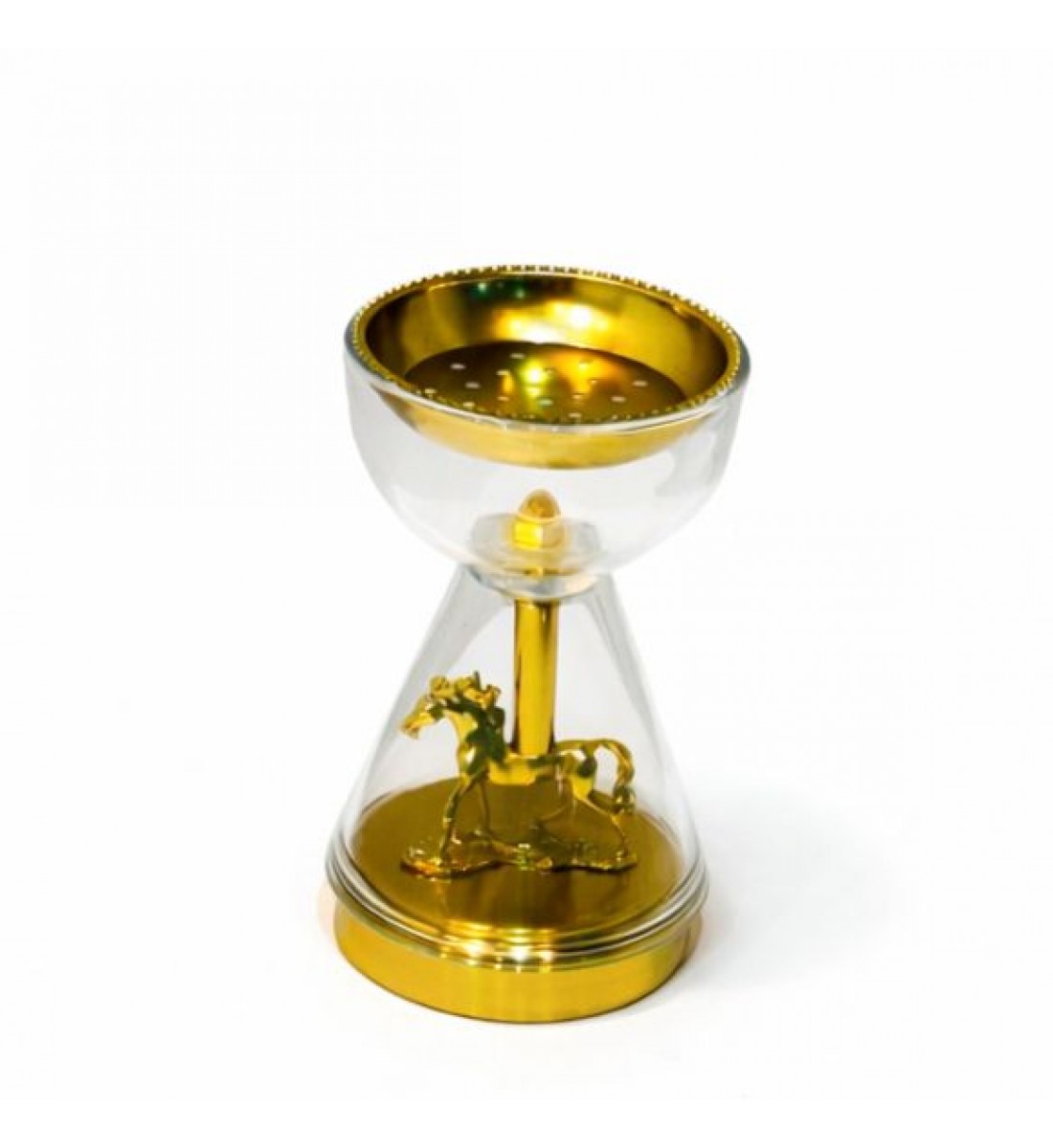 مبخره ديكور أنيقة بتصميم ساعة رملية فاخرة، تجمع بين الزجاج الشفاف والتفاصيل الذهبية اللامعة، 18×10×10سم 