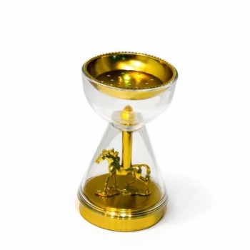 مبخره ديكور أنيقة بتصميم ساعة رملية فاخرة، تجمع بين الزجاج الشفاف والتفاصيل الذهبية اللامعة، 18×10×10سم 