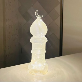 ديكور زجاجي أنيق بتصميم مستوحى من المآذن، مصنوع من زجاج شفاف بلون حليبي ناعم 32سم 