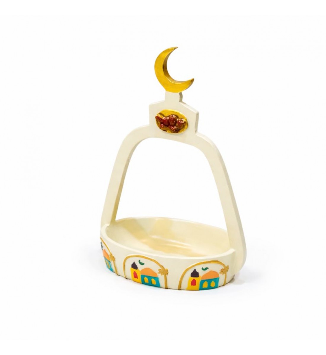 سلة ديكورية رمضانية بتصميم أنيق على شكل قوس، مصنوعة من خامة متينة باللون العاجي، ومزينة بهلال 17×11×25سم سلة ديكورية رمضانية بتصميم أنيق على شكل قوس، مصنوعة من خامة متينة باللون العاجي، ومزينة بهلال 17×11×25سم