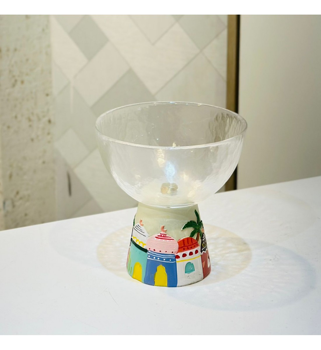 صحن زجاجي أنيق بتصميم ديكوري مستوحى من الطابع الشرقي،15×15×15سم 