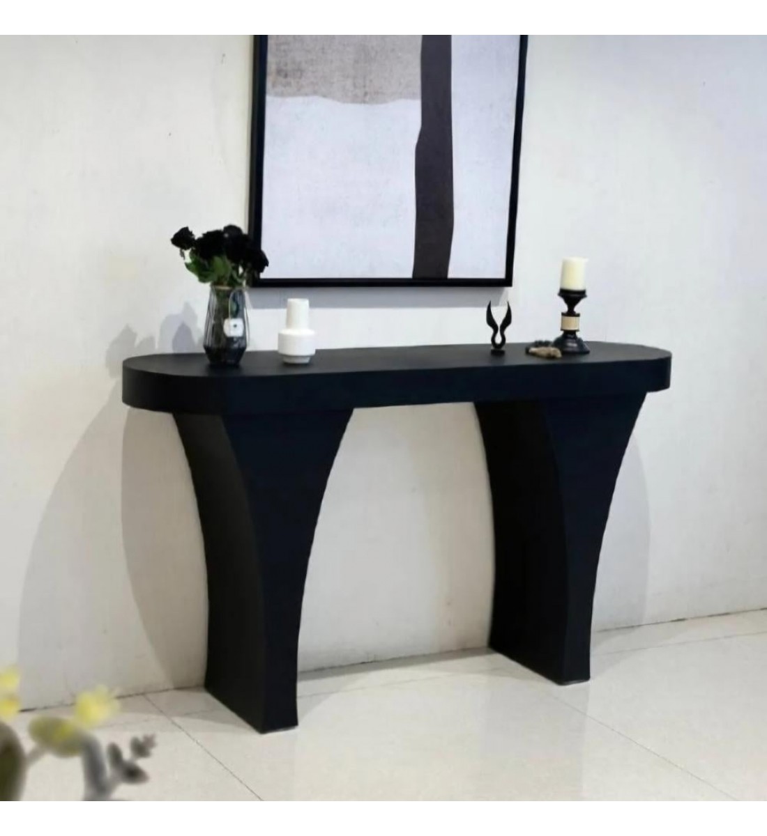 طاولة مدخل خشب مقوس لون اسود 160×40×90سم طاولة مدخل خشب مقوس لون اسود 160×40×90سم