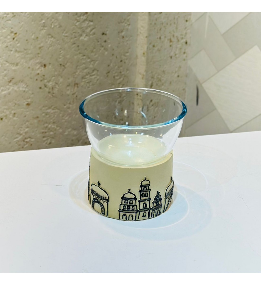 صحن زجاجي أنيق بتصميم ديكوري مستوحى من الطابع الشرقي،13×13×13سم