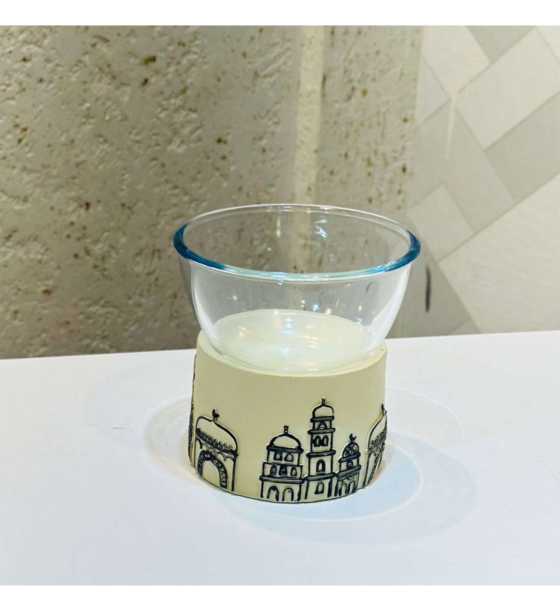 صحن زجاجي أنيق بتصميم ديكوري مستوحى من الطابع الشرقي،13×13×13سم