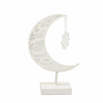  قطعة ديكور أنيقة على شكل هلال بتصميم عصري ولمسة فنية راقية، مصنوعة باللون الأبيض مع زخارف مفرغة 33×18×7سم 