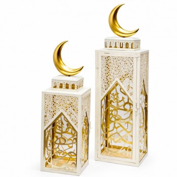 فانوس ديكوري إسلامي أبيض وذهبي70×18×18/سم 