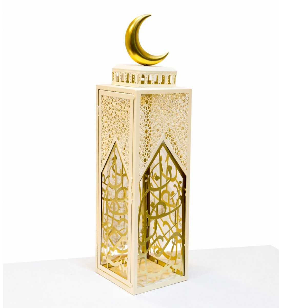 فانوس ديكوري إسلامي أبيض وذهبي70×18×18/سم فانوس ديكوري إسلامي أبيض وذهبي70×18×18/سم