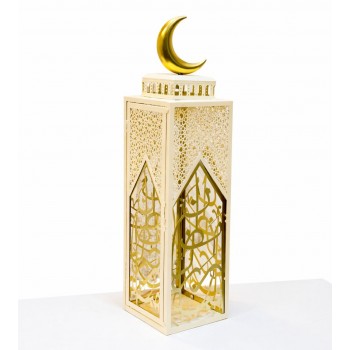فانوس ديكوري إسلامي أبيض وذهبي70×18×18/سم 