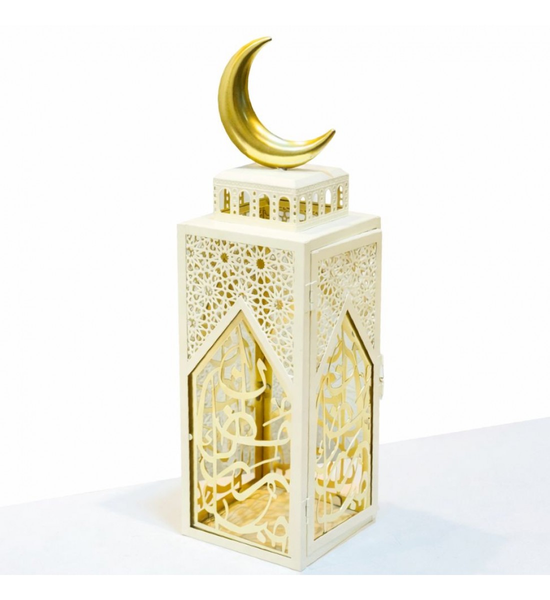 فانوس ديكوري إسلامي أبيض وذهبي50×14×14سم 