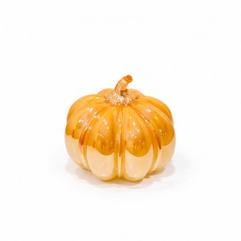  قطعة ديكور زجاجية على شكل قرع (يقطين) بلون عنبري شفاف، مصنوعة بدقة عالية 15×13×13سم