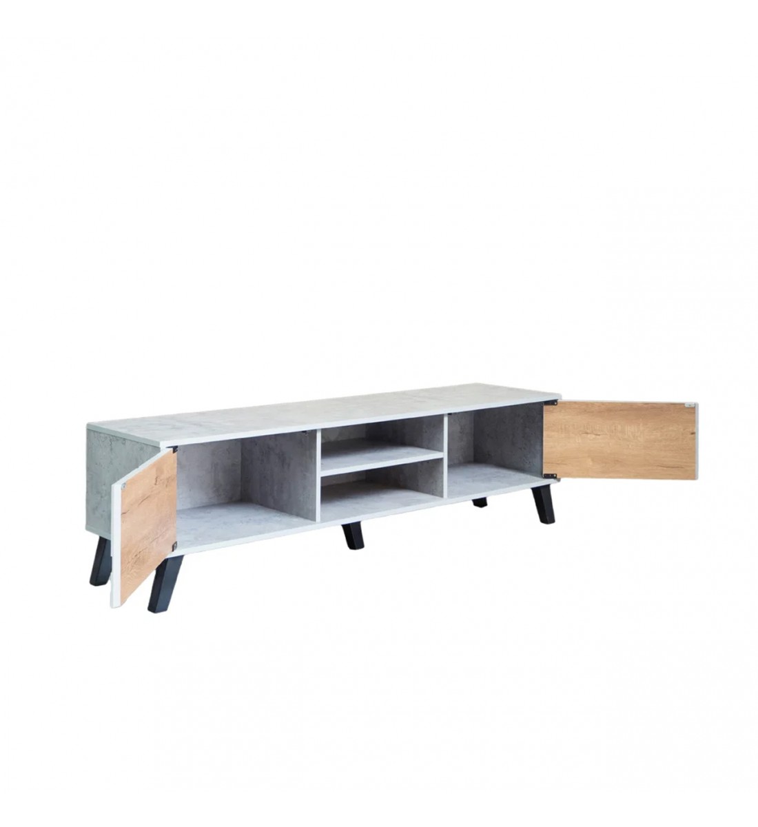 طاولة تلفزيون مستطيلة خشب ماليزي 160 سم - رمادي فاتح وخشبي