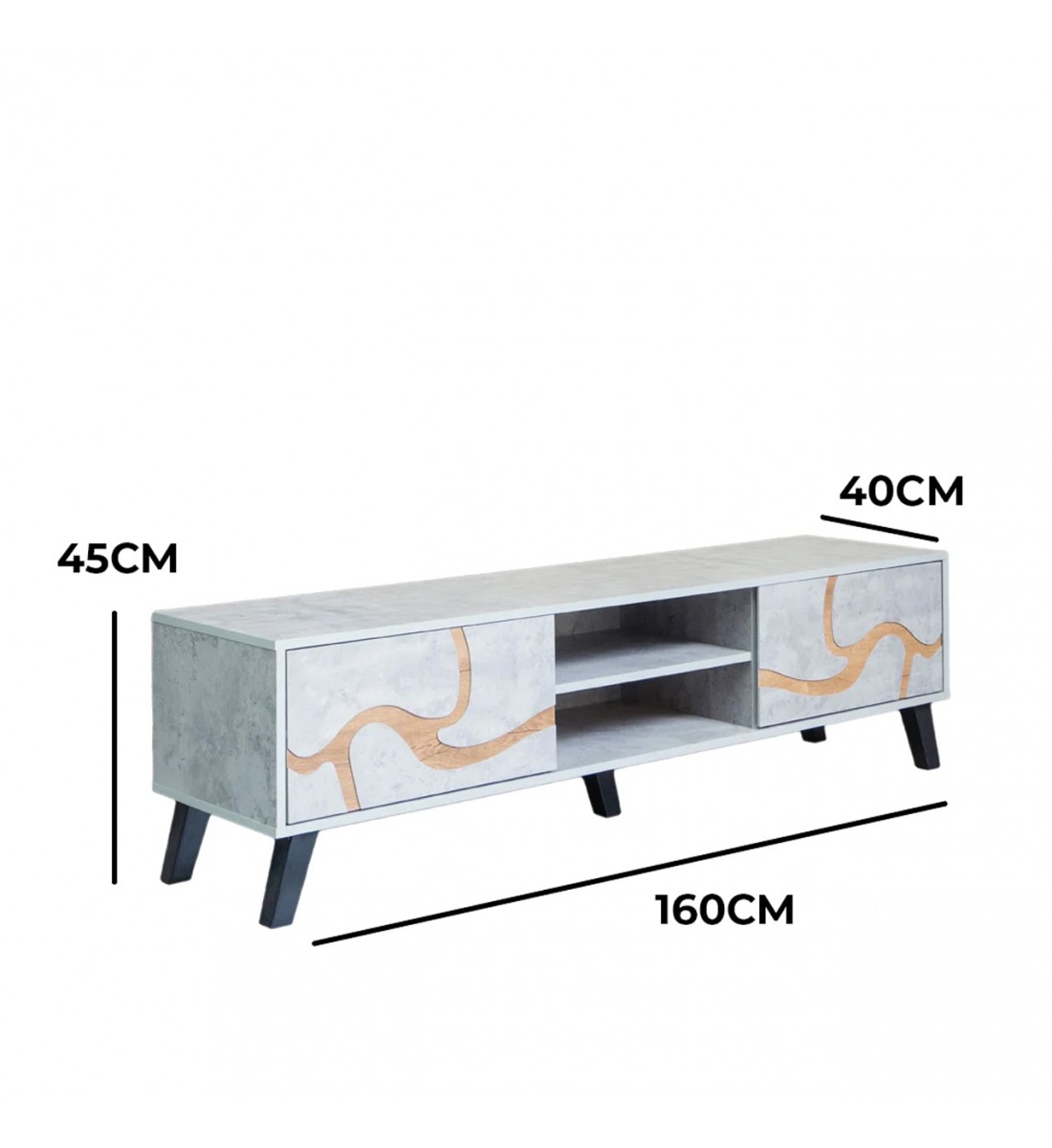 طاولة تلفزيون مستطيلة خشب ماليزي 160 سم - رمادي فاتح وخشبي