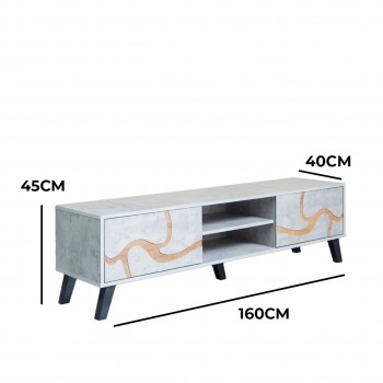 طاولة تلفزيون مستطيلة خشب ماليزي 160 سم - رمادي فاتح وخشبي