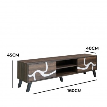طاولة تلفزيون مستطيلة خشب ماليزي 160 سم - بني غامق ورصاصي