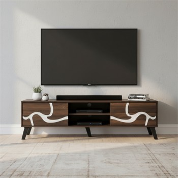 طاولة تلفزيون مستطيلة خشب ماليزي 160 سم - بني غامق ورصاصي