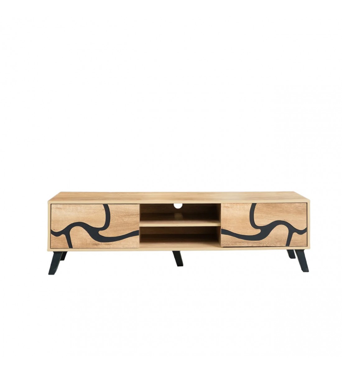 طاولة تلفزيون مستطيلة خشب ماليزي 160 سم - بيج واسود