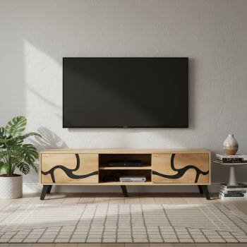 طاولة تلفزيون مستطيلة خشب ماليزي 160 سم - بيج واسود