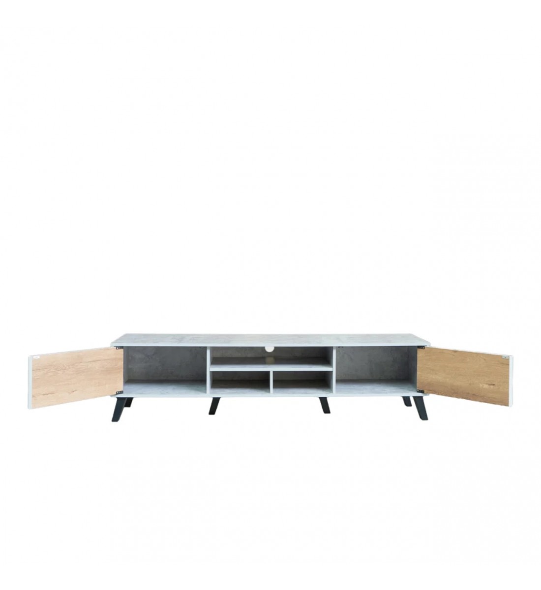 طاولة تلفزيون خشب ماليزي 180 سم - رمادي فاتح وخشبي طاولة تلفزيون خشب ماليزي 180 سم - رمادي فاتح وخشبي