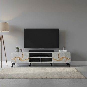 طاولة تلفزيون خشب ماليزي 180 سم - رمادي فاتح وخشبي