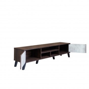طاولة تلفزيون خشب ماليزي 180 سم - بني غامق ورصاصي
